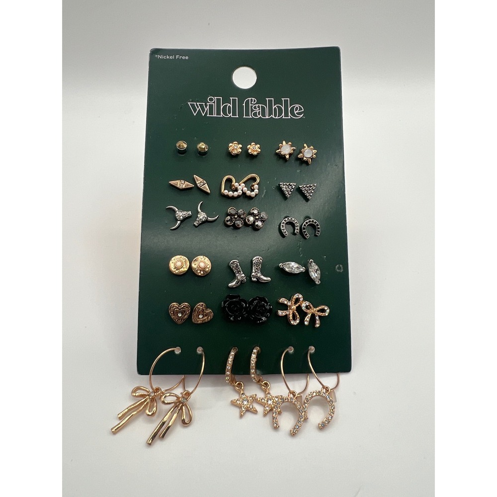 Wild Fable 18 Pairs Earring Set Western Celestial Cowboy Boots Stars Gold Silver